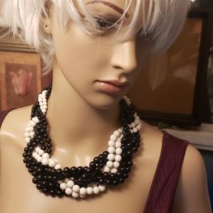 6 strands B/W acrylic beads braided necklace